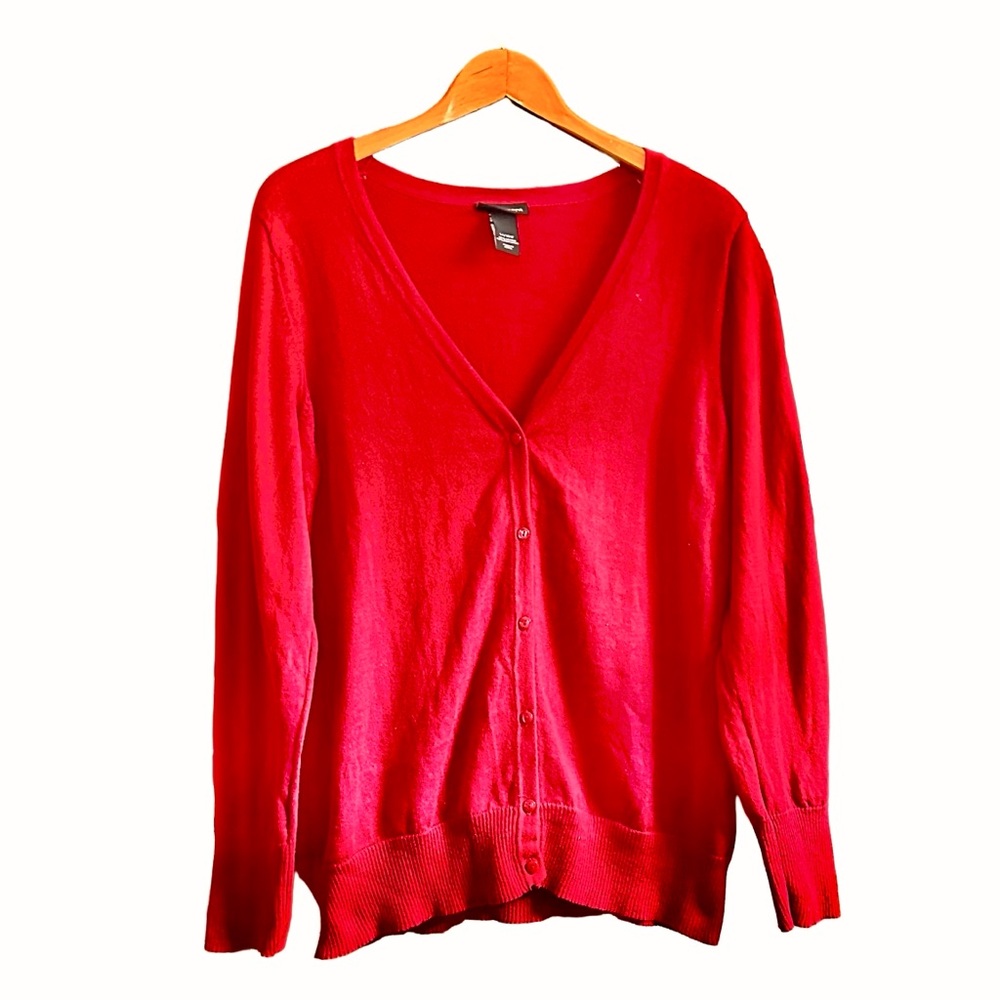 Lane Bryant Cardigan Sweater Red V-Neck 14 16 16W